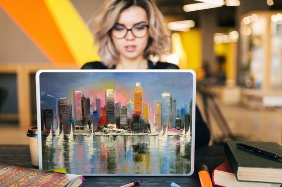 Laptop sticker - 17.3 inch - Schilderij - Olieverf - Skyline - Water - 40x30cm - Laptopstickers - Laptop skin - Cover
