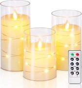 LED Kaarsen 3 stuks-Batterijkaarsen, zuilkaarsen Werkt op batterijen met afstandsbediening en timer, Ivory White glas