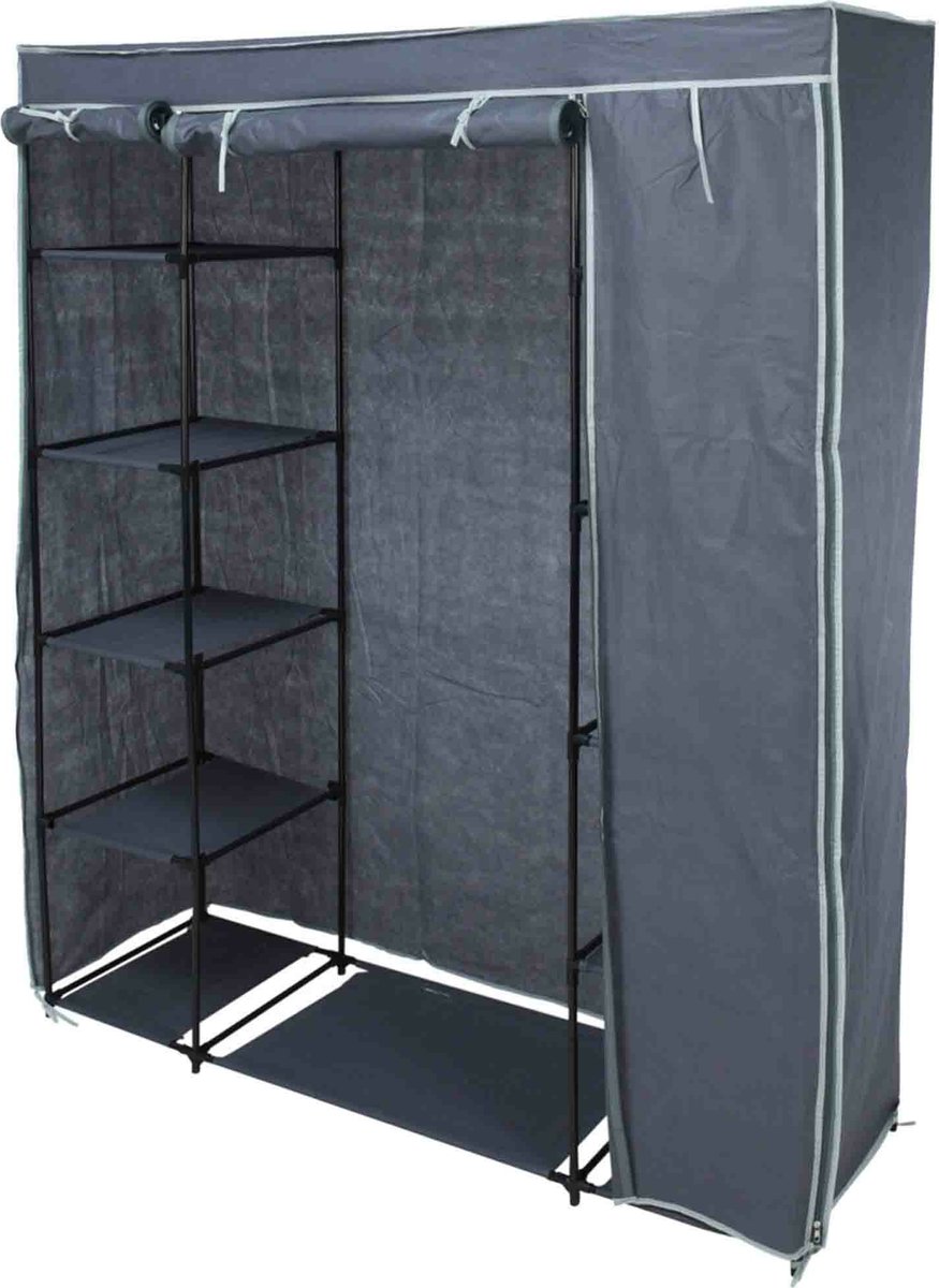Storage Solutions Mobiele kledingkast - legplanken - opvouwbaar - grijs - 167 cm