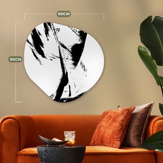 Organische Wanddecoratie - Kunststof Muurdecoratie- Organisch Schilderij - Verf - Zwart - Abstract- 90x90 cm - Organische spiegel vorm op kunststof
