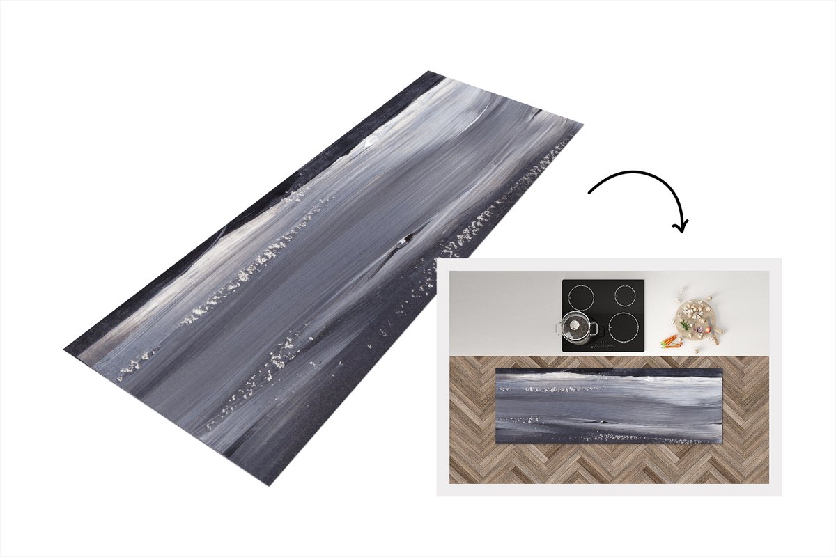 KitchenYeah Keukenloper - Loper keuken - Verf - Abstract - Zwart - 150x50 cm - Keukenloper vinyl Multicolor