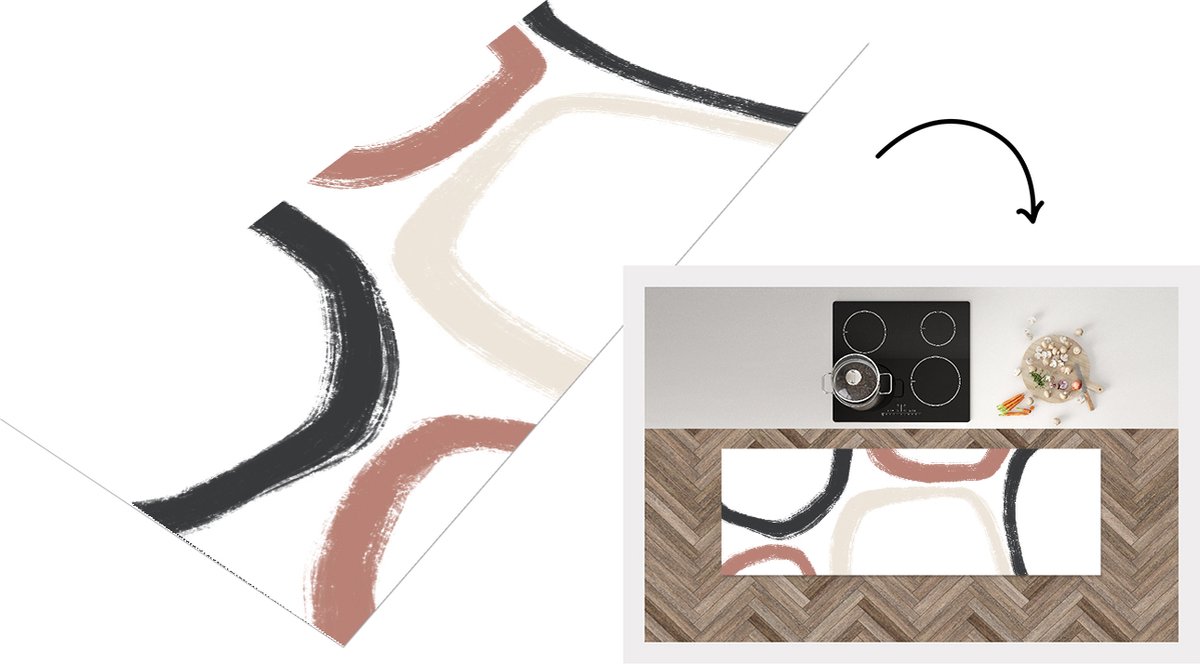 KitchenYeah Keukenloper - Loper keuken - Minimalisme - Geometrische vormen - Pastel - Patronen - 180x60 cm - Keukenloper vinyl Multicolor