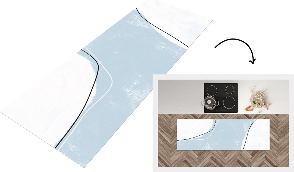 KitchenYeah Keukenloper - Loper keuken - Blauw - Minimalisme - Abstract - 180x60 cm - Keukenloper vinyl Multicolor