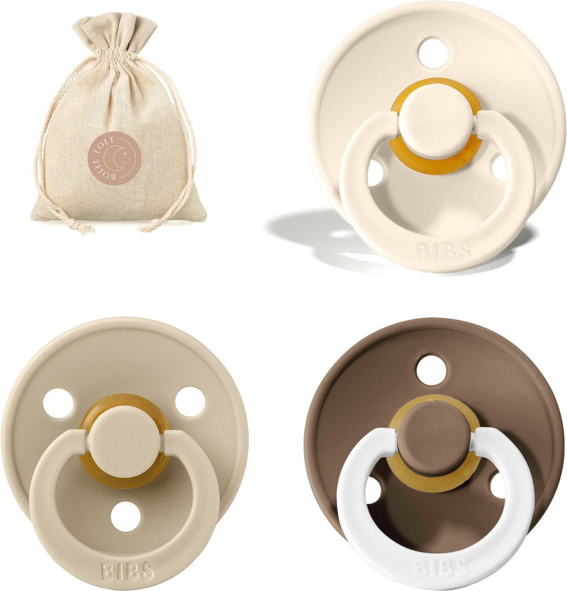 Goedkoopste BIBS spenen T2 met speenzakje | Ivory, Vanilla, Dark Oak Glow in the dark | 6 tot 18 maanden