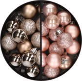 Kerstballen 34x st - 3 cm - champagne en lichtroze - kunststof