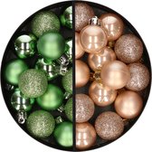 Kunststof kerstballen -28x st. - groen en lichtbruin -3 cm - kunststof