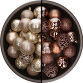 Kerstballen - 74x stuks - champagne en bruin - 6 cm - kunststof