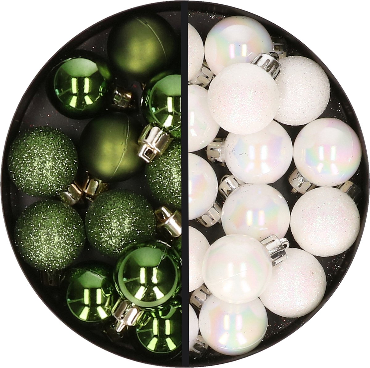 Kerstballen 34x st - 3 cm - groen en parelmoer wit - kunststof