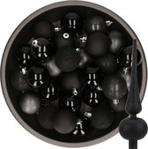 Kerstballen 48x stuks 6 cm - incl. glitter piek - zwart - kunststof