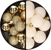Kerstballen 36x stuks - 3 en 4 cm - goud en wol wit - kunststof