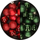 Kerstballen 36x stuks - 3 en 4 cm - rood en donkergroen - kunststof