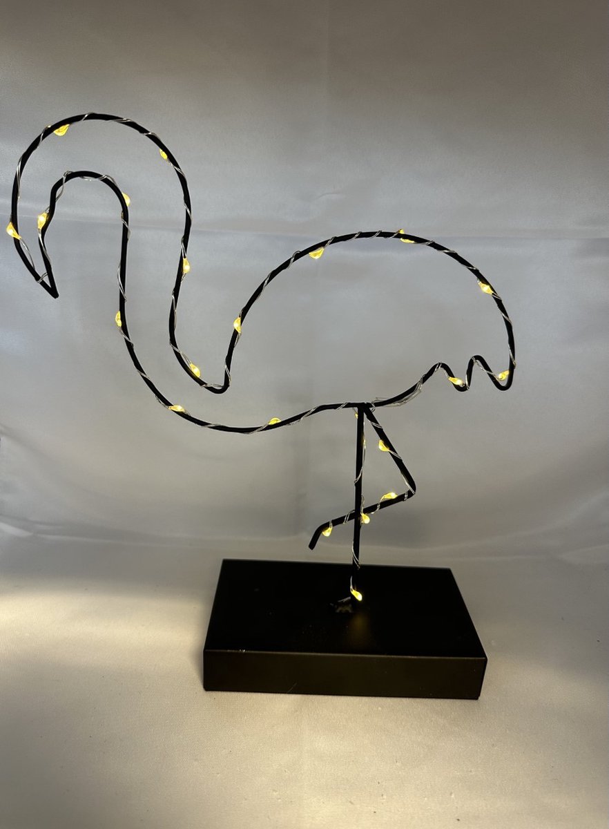LED Flamingo van metaal - 23 LEDs - zwart - warm witte verlichting - hoogte 25x23x13 cm - Sfeerverlichting - Decoratie verlichting
