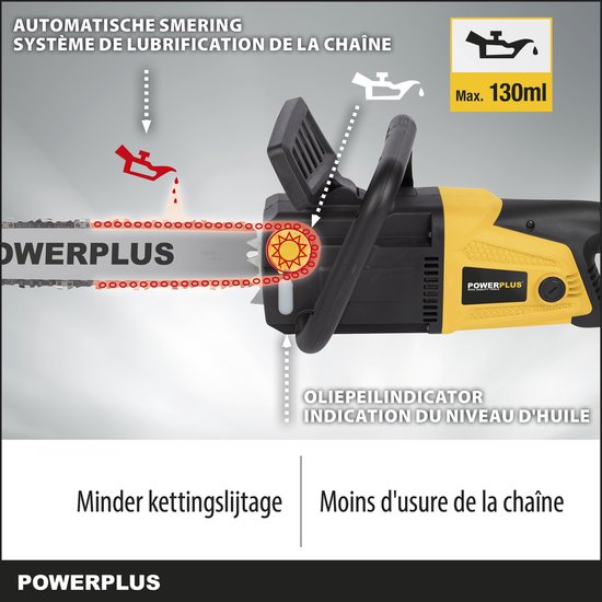 Powerplus POWXG1009 Elektrische kettingzaag - 2400W - Zwaardlengte 400mm - Automatische kettingsmering - Incl. 1x ketting en 1x zwaard
