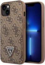 Guess PU 4G Case with Double Cardslot & Metal Triangle Logo with Smooth Hand Feel iPhone 14 Plus - Brown