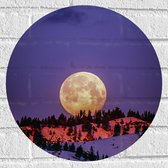 WallClassics - Muursticker Cirkel - Grote Volle Maan boven SneeuwBerg - 40x40 cm Foto op Muursticker