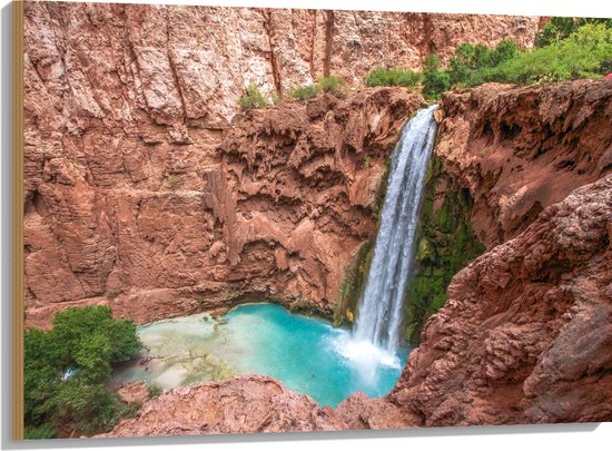 WallClassics - Hout - Havasu Falls Waterval in Arizona - 100x75 cm - 12 mm dik - Foto op Hout (Met Ophangsysteem)