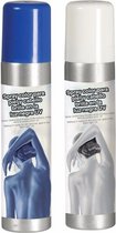 Guirca Haarspray/bodypaint spray - 2x kleuren - wit en blauw - 75 ml