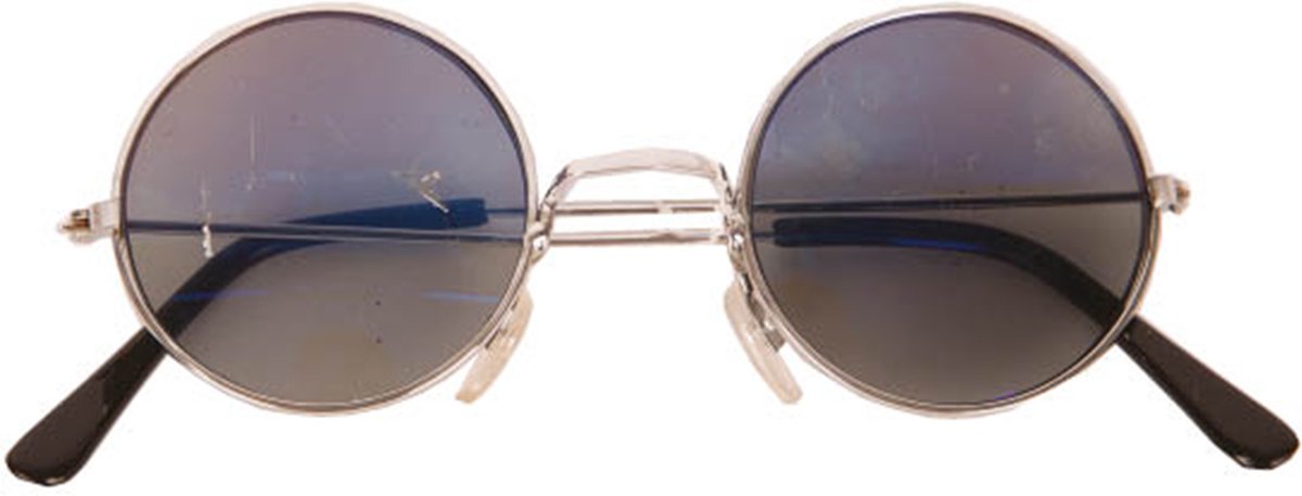 Faram Party carnaval zonnebril - Hippie Flower Power Sixties - ronde glazen - grijs