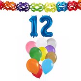 Folat Verjaardagversiering set - 12 jaar - opblaas cijfer/slingers/ballonnen