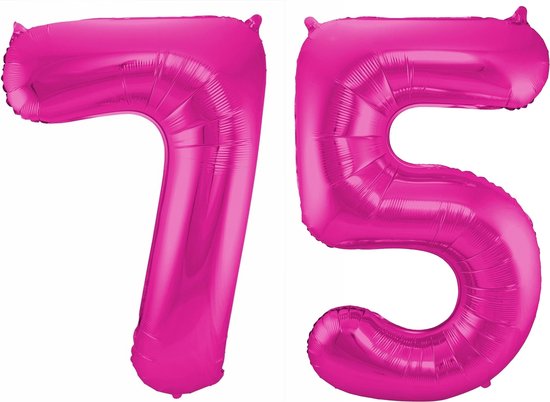 Cijfer ballonnen - Verjaardag versiering 75 jaar - 85 cm - roze
