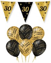 30 jaar verjaardag versiering pakket zwart/goud vlaggetjes/ballonnen