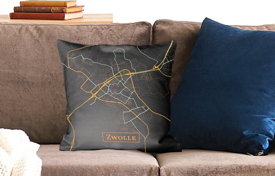 Coussins décoratifs - Oreillers Salon - 45x45 cm - Carte - Zwolle - Luxe - Or - Zwart