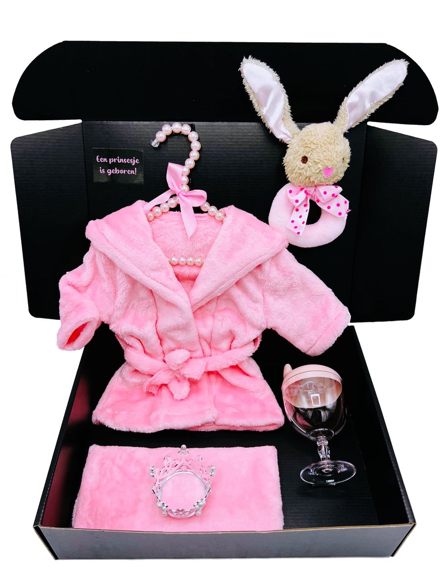 Goedkoopste kraamcadeau meisje - groot kraamcadeau meisje - baby badjas - babyfles wijnglas - pluche rammelaar - rechtstreeks versturen mogelijk