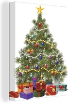 Canvas Schilderij Een illustratie van een dennenboom als kerstboom versierd - 120x160 cm - Wanddecoratie XXL