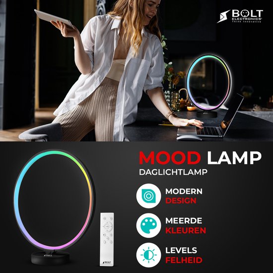 Bolt Electronics ® Tafellamp – Moodlamp – Lichttherapielamp - Moodlight – Daglichtlamp – RGB licht – Zwart - Bolt Electronics®