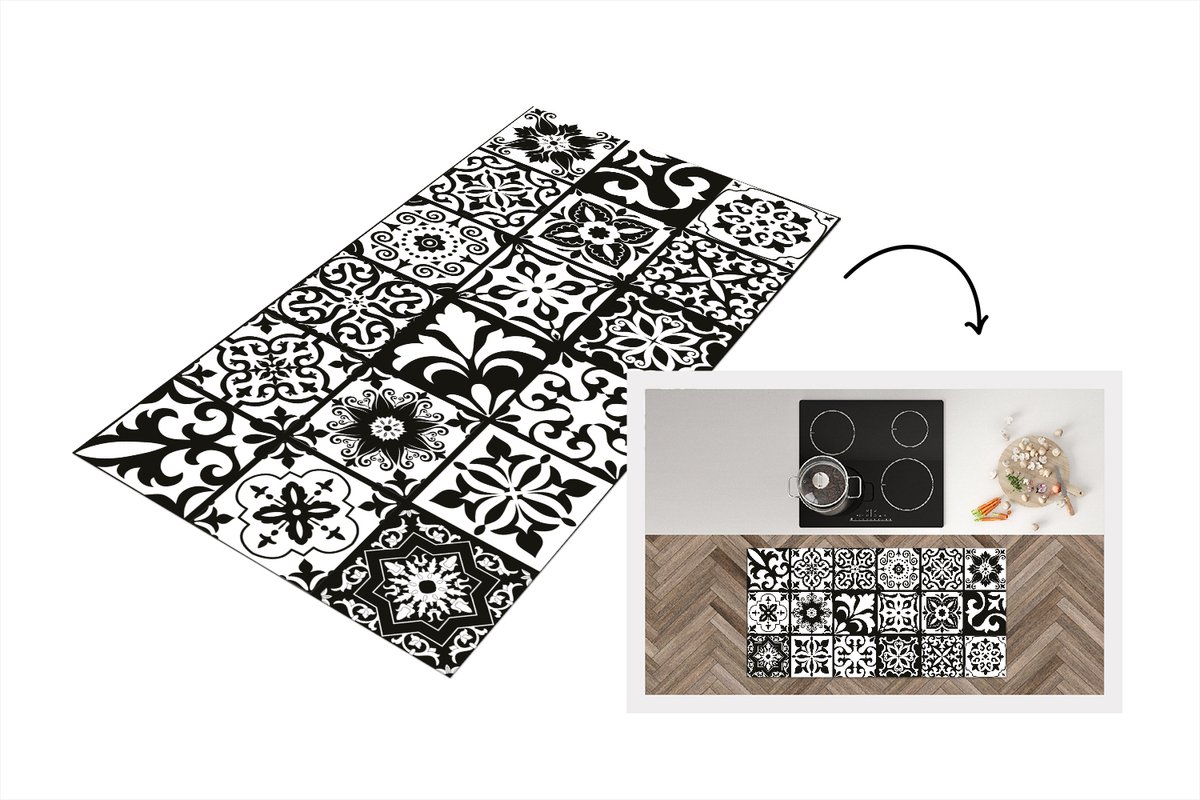 KitchenYeah Keukenloper - Loper keuken - Patronen - Zwart - Wit - Bloemen - Abstract - Keukenloper vinyl, foto 2