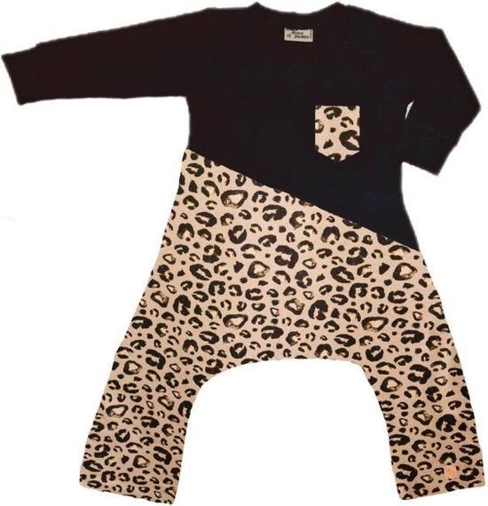 Spreid/ Pavlik/ Gips onesie zwart met panter bruin