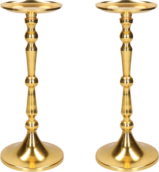 Set van 2x stuks luxe kaarsenhouder/kandelaar klassiek goud metaal 11 x 11 x 28 cm - Kandelaars voor stompkaarsen