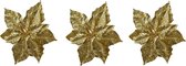 6x stuks decoratie bloemen kerststerren goud glitter op clip 23 cm - Decoratiebloemen/kerstboomversiering