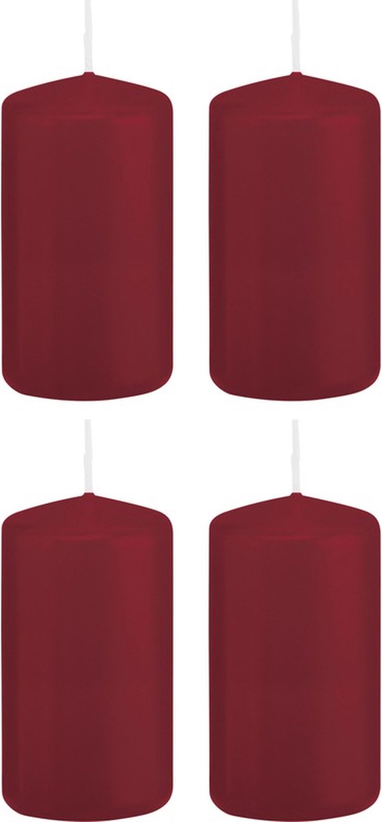Trend Candles Cilinderkaars/stompkaars - 4x - bordeauxrood - 6 x 12 cm - 40 branduren - met brandvertragende folie Bordeaux rood