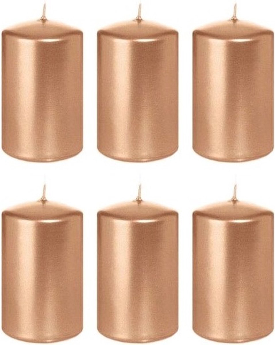 Trend Candles Cilinderkaars/stompkaars - 6x - roségoud - 5 x 8 cm - 18 branduren - horeca kaarsen Goudkleurig