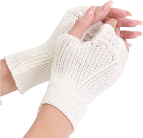 Winkrs© Vingerloze Handschoenen dames - Polswarmers Wit Acryl - Warme handen in de winter