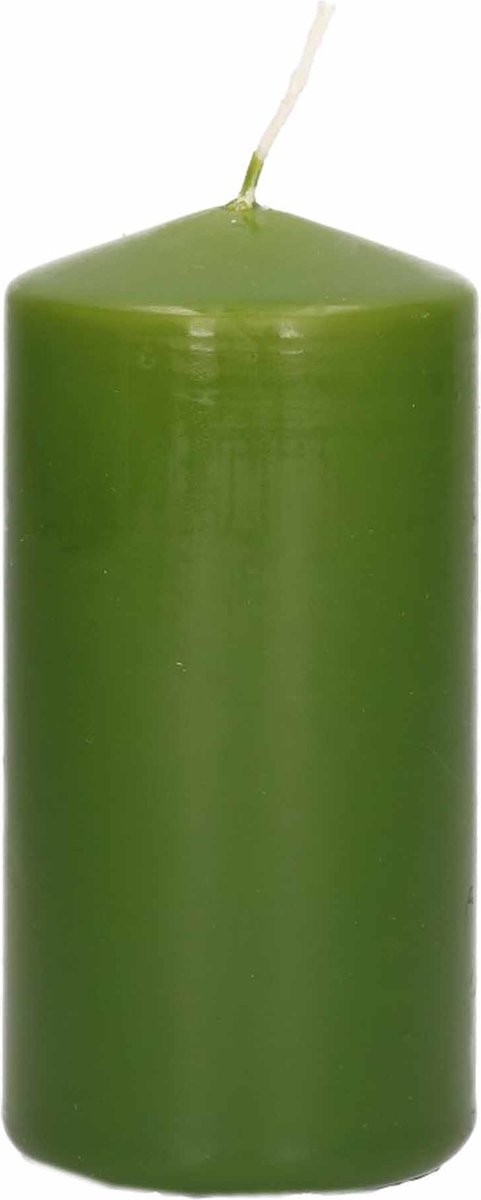 Trend Candles Cilinderkaars/stompkaars - olijfgroen - 5 x 10 cm - 23 branduren - met brandvertragende folie