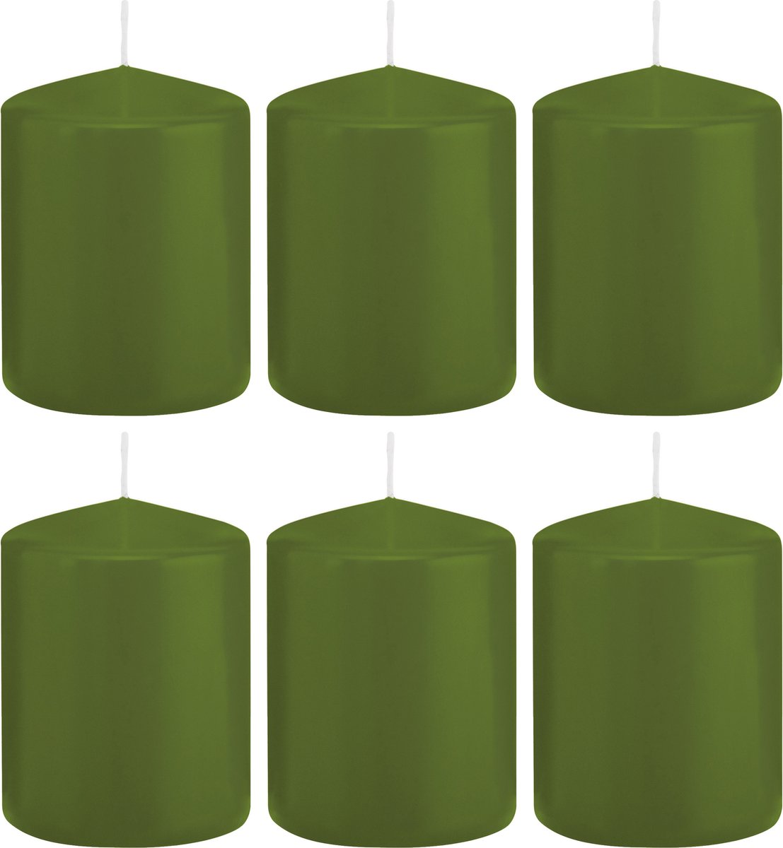Trend Candles Cilinderkaars/stompkaars - 6x - olijfgroen - 6 x 8 cm - 29 branduren - met brandvertragende folie