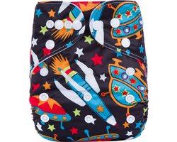 Duurzame luiers - Wasbare luier met inlegger - Herbruikbare luier - Pocket luier - 3-15 kilo - Zwart spaceship