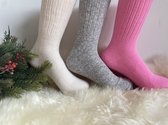 3 Paar Wollen Dames Sokken Winter/ Kerst Sokken Grijs/Beige/ Roos Maat 36-40