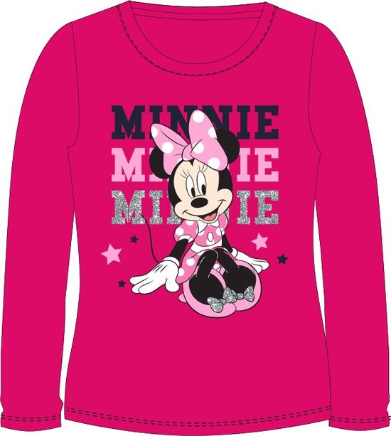 Minnie Mouse longsleeve shirt met glitternaam donker roze