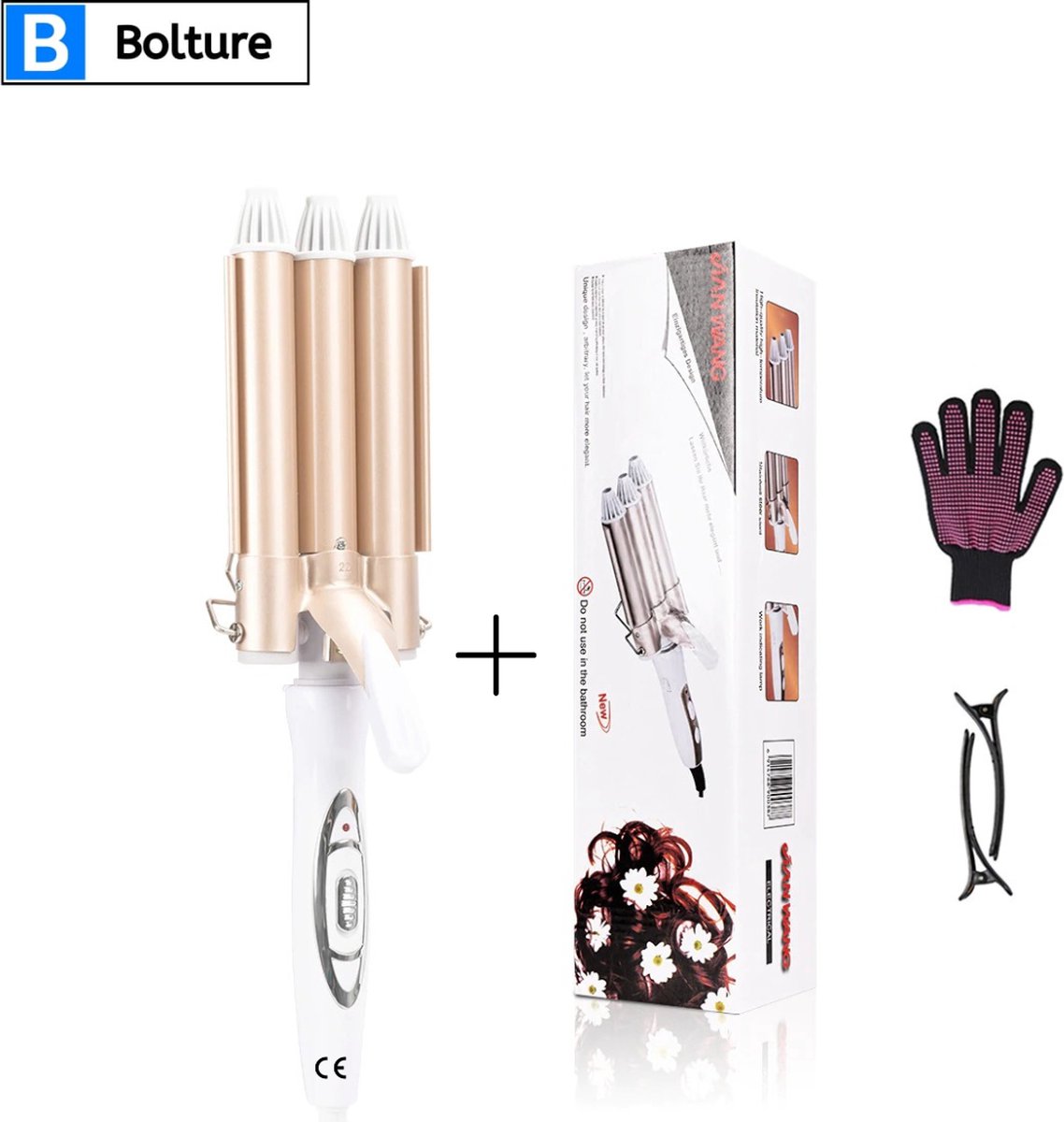 Automatische Krultang - Keramische Krultang - Wafeltang - Temperatuurregeling- Gratis Handschoenen en Haarspelden