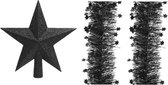 Set van een kerst ster piek en 2x stuks kerstslingers zwart 270 x 10 cm - Kerstversiering