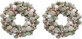 2x Couronnes de Noël / couronnes de pin blanchi avec neige et décoration 34 cm - Couronnes de pin / couronnes de porte Décorations de Noël