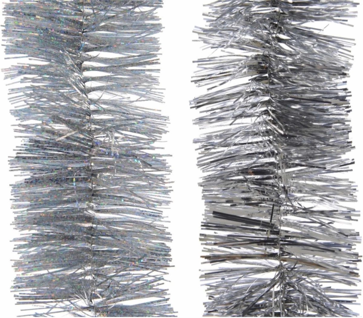 2x Kerstslingers glitter zilver 270 cm - Guirlande folie lametta - Zilveren kerstboom versieringen