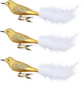 3x stuks decoratie vogels op clip goud 20 cm - Decoratievogeltjes/kerstboomversiering/bruiloftversiering