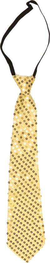 Gouden stropdas met pailletten en zwarte nekband.
