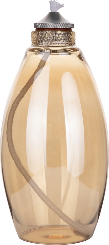 Olielamp glas - voor binnen - vaas vorm - amber glas - 7,5 x 12,2 cm - inclusief gratis trechter