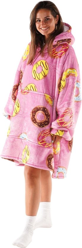 Noony Donut oversized hoodie deken – fleece deken met mouwen – ultrazachte binnenkant – snuggie – one size fits all – oodie – energie besparen