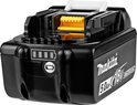 Zwarte Makita 18V 5.0Ah Li-ion accu met batterij-indicator en tekst.